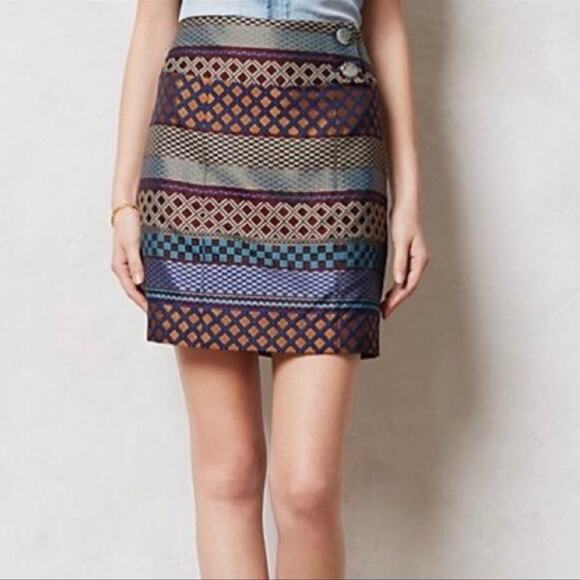 Anthropologie Maeve Audra Jacquard Metallic Geometric Tribal Mini Skirt Size 6 - Picture 2 of 8